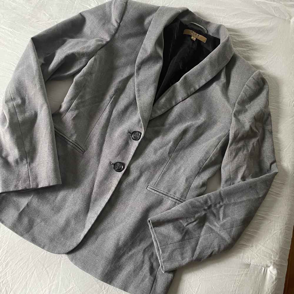Alex Marie Grey Professional Blazer Size 4‎ 2 Button Suit Coat